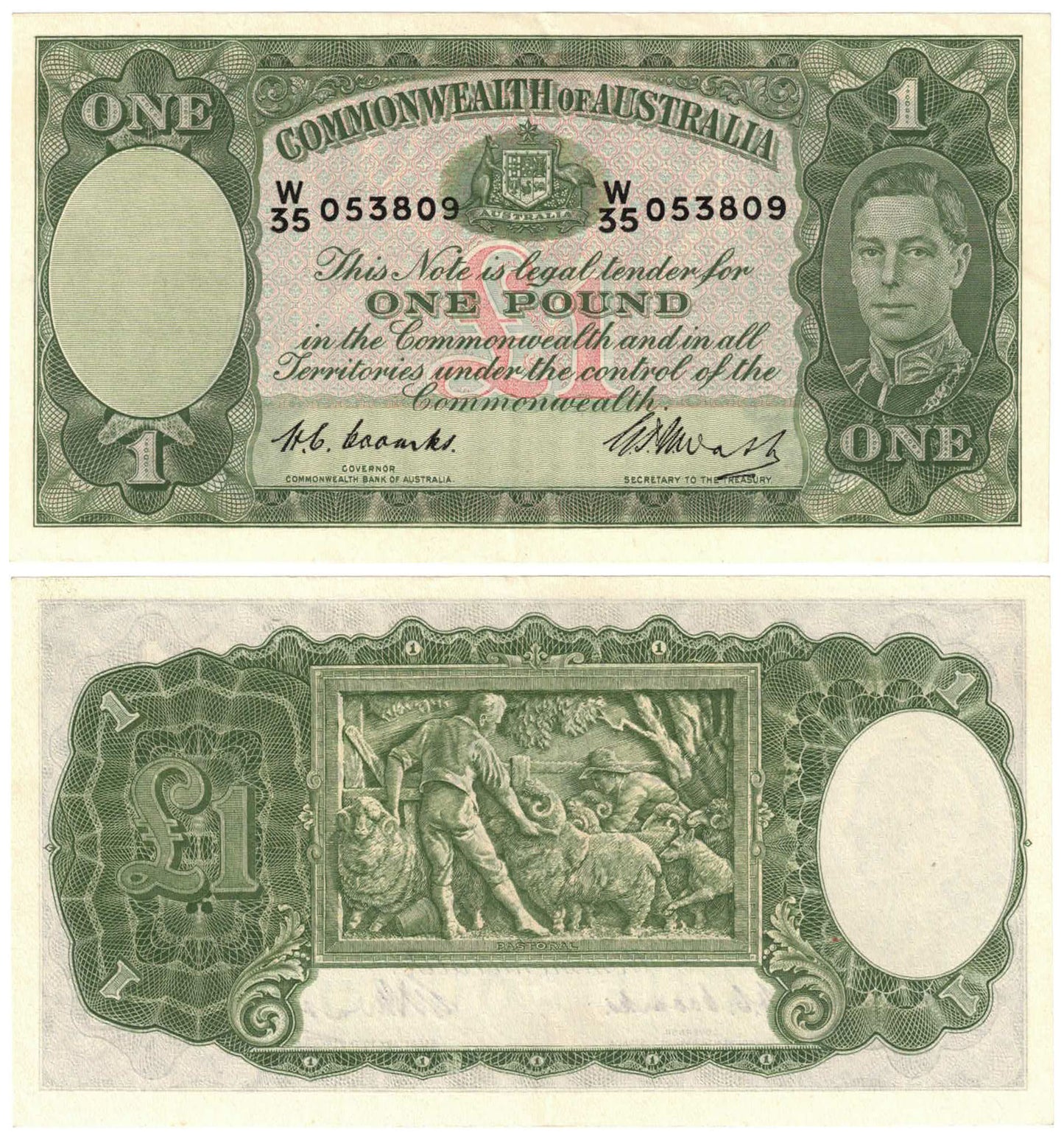 1949 One Pound Coombs/Watt R31 About Uncirculated Consecutive Pair of Banknotes