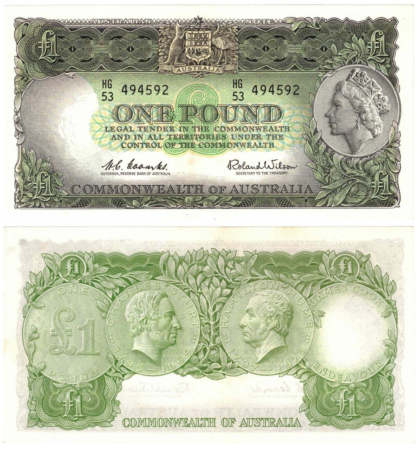 1961 One Pound Coombs/Wilson R34 Reserve Bank of Australia Uncirculated Consecutive Pair of Banknotes