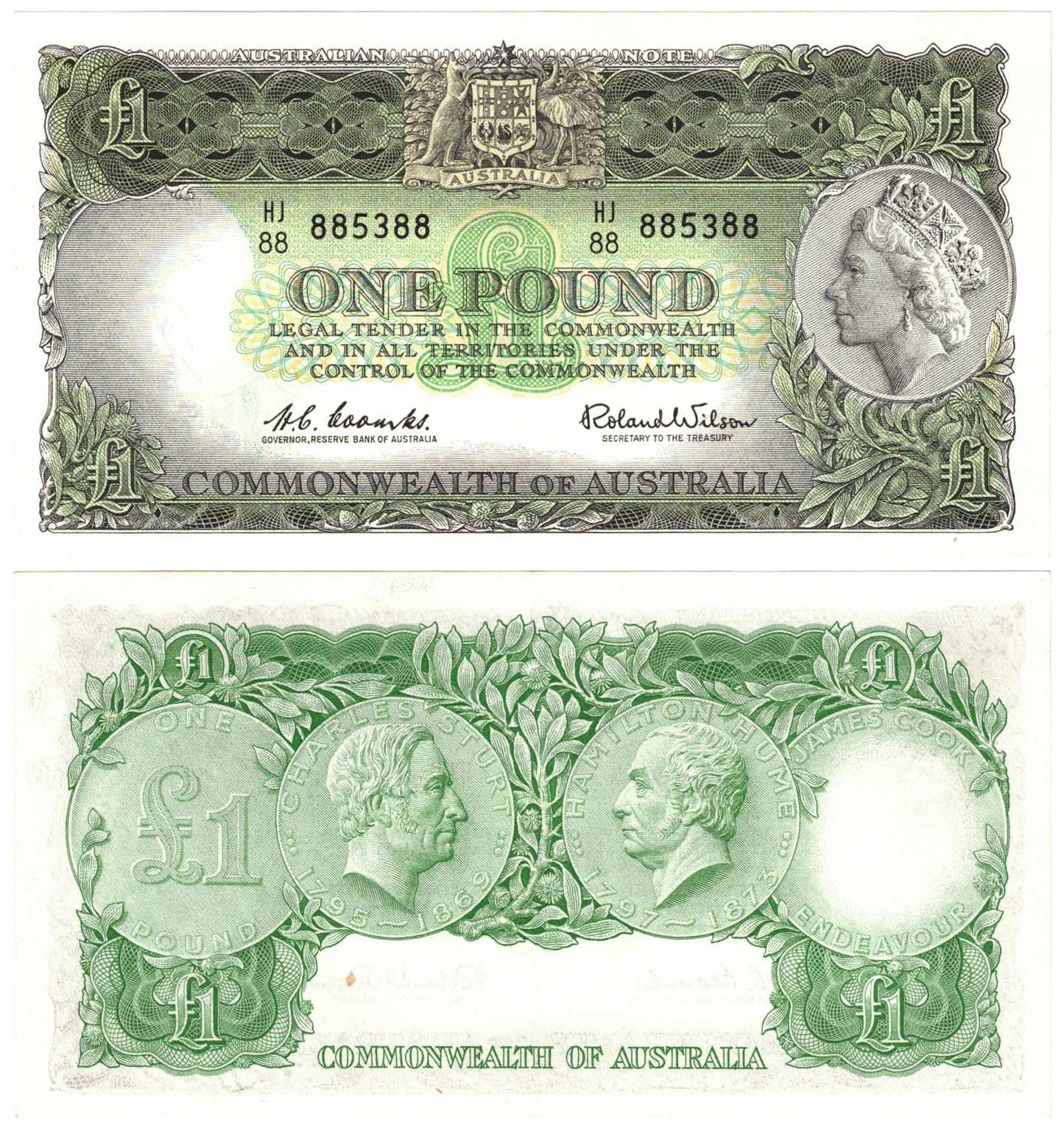 1961 One Pound Coombs/Wilson R34 Reserve Bank of Australia Uncirculated Consecutive Run of 8 Banknotes