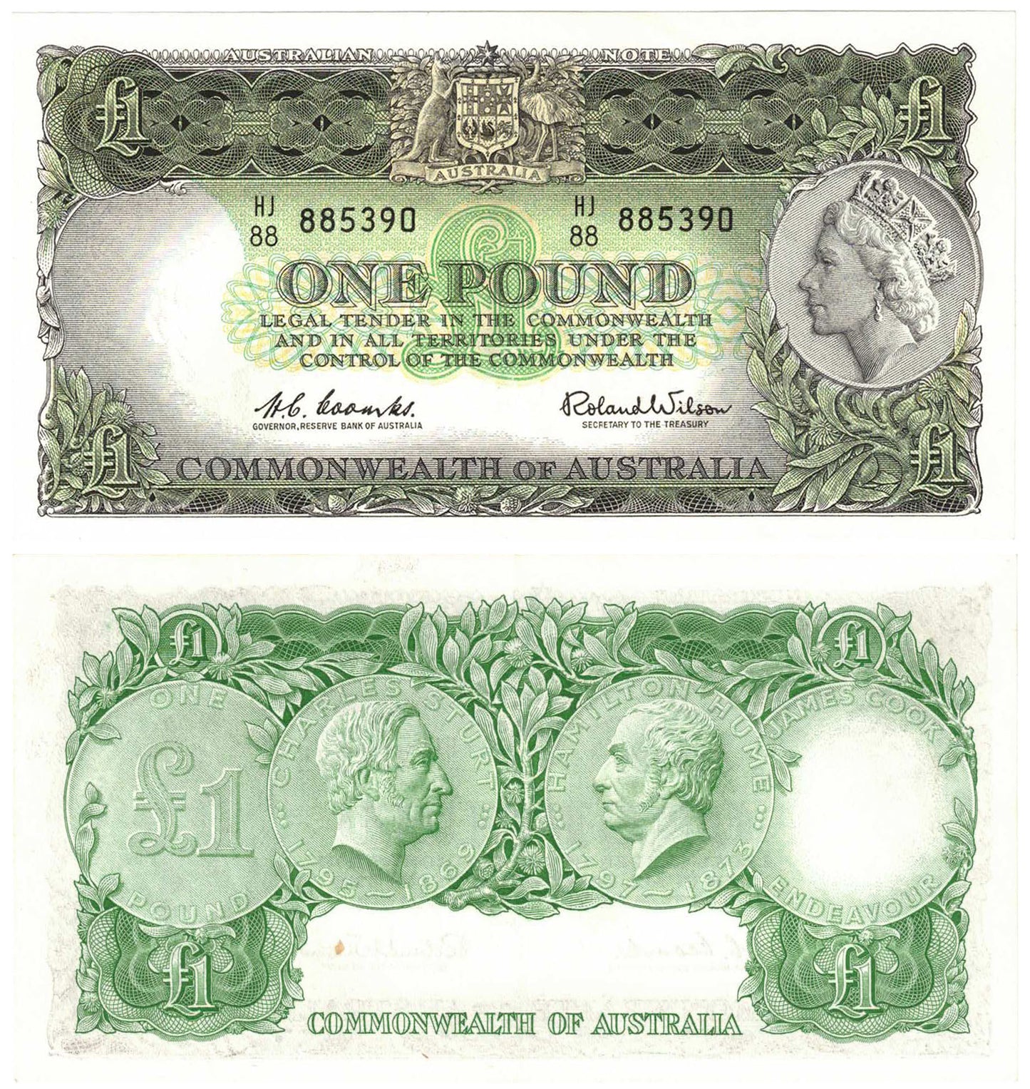1961 One Pound Coombs/Wilson R34 Reserve Bank of Australia Uncirculated Consecutive Run of 8 Banknotes