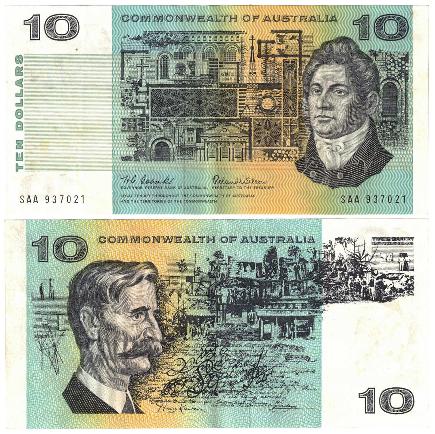 1966 $10 Coombs/Wilson R301F First Prefix SAA Extremely Fine Consecutive Run of 6 Banknotes