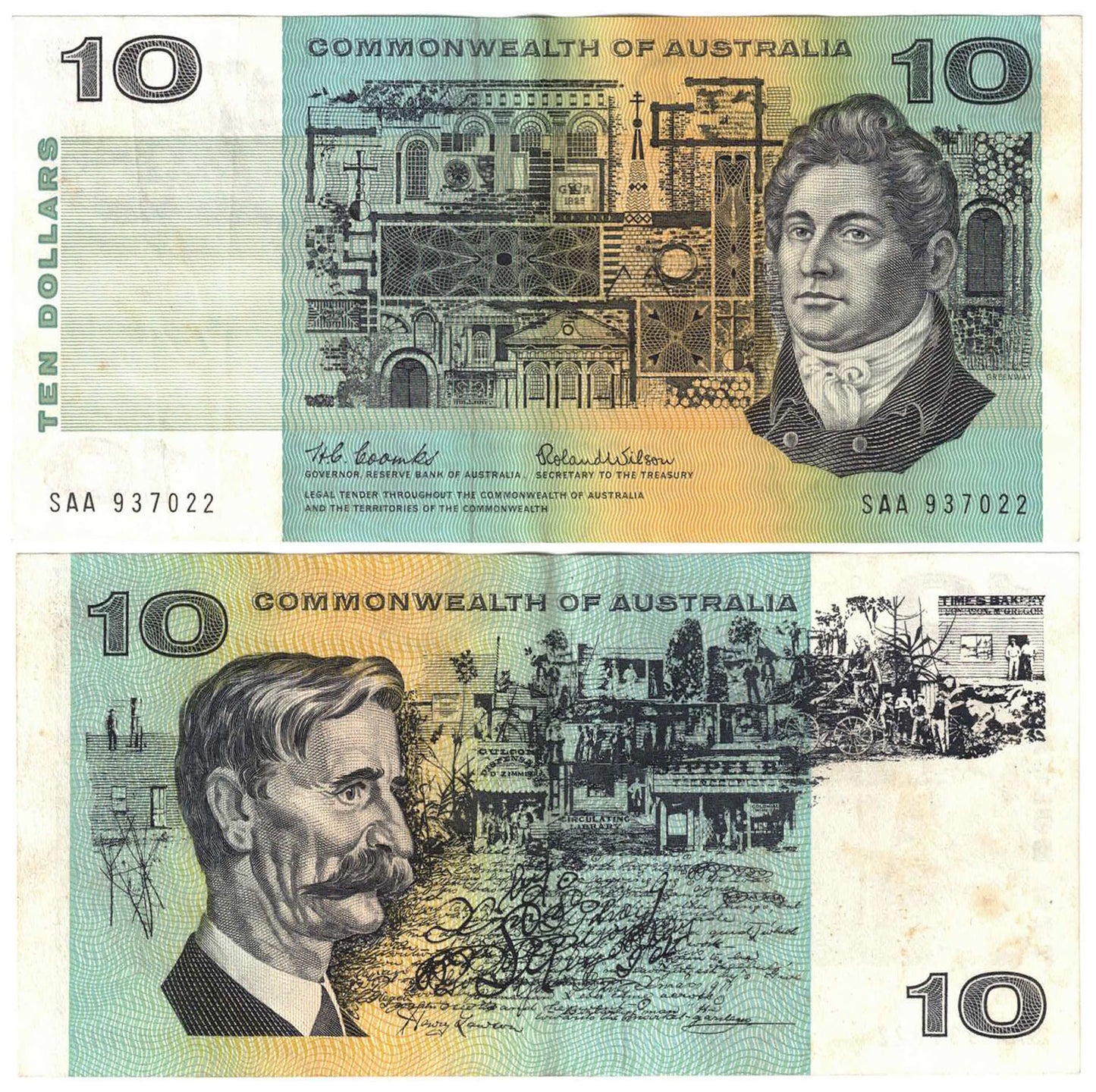 1966 $10 Coombs/Wilson R301F First Prefix SAA Extremely Fine Consecutive Run of 6 Banknotes