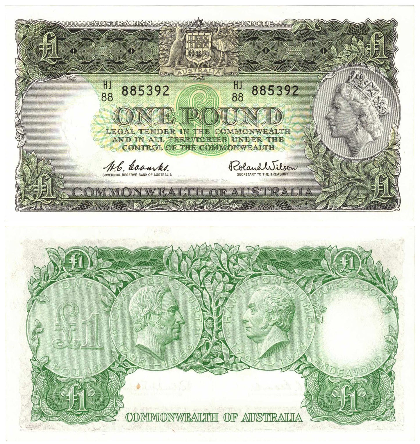 1961 One Pound Coombs/Wilson R34 Reserve Bank of Australia Uncirculated Consecutive Run of 8 Banknotes
