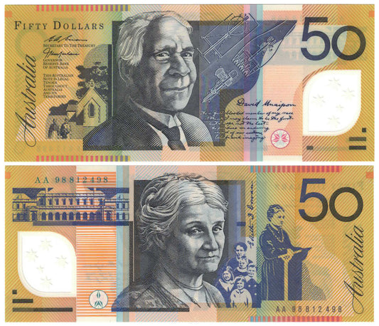 1998 $50 Macfarlane/Evans R518bF First Prefix AA98 Uncirculated Banknote