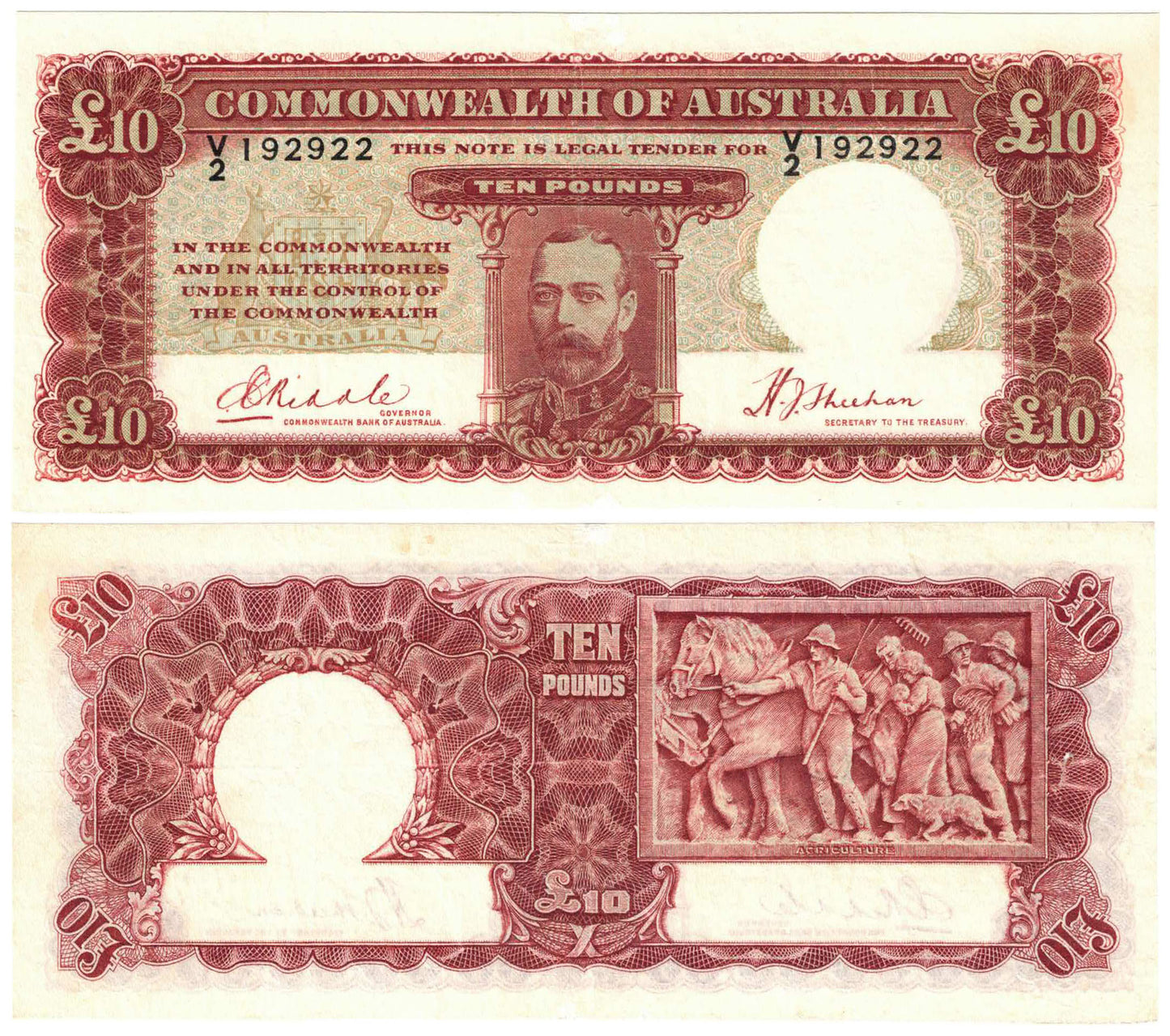 1934 Ten Pounds Riddle/Sheehan R57 Good Fine Banknote