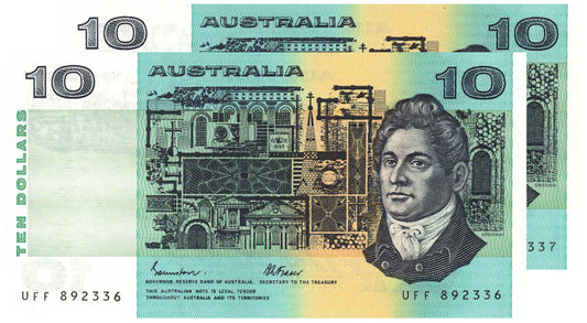 1985 $10 Johnston/Fraser R309 Uncirculated Consecutive Pair of Banknotes