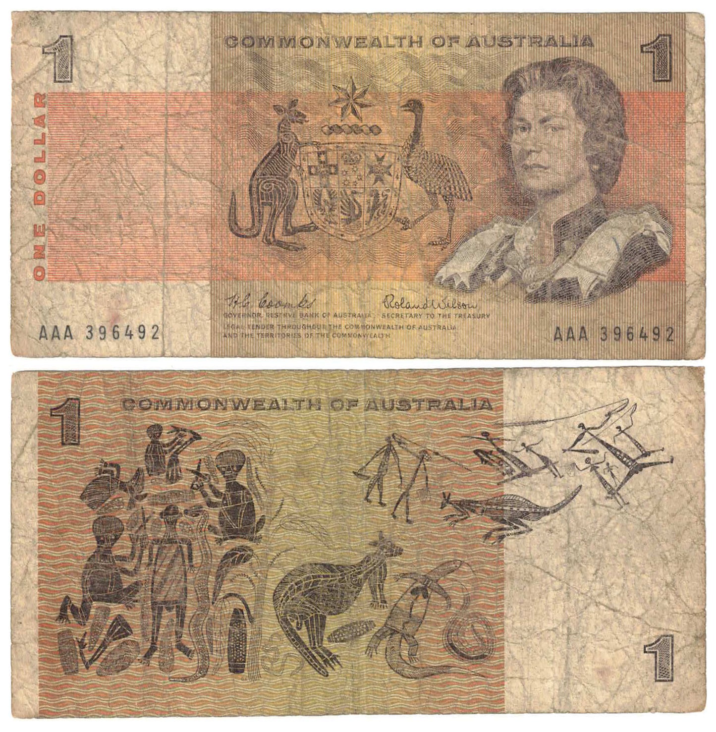 1966 $1 Coombs/Wilson R71F First Prefix AAA Very Good Banknote
