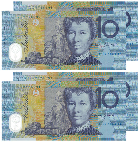 1997 $10 Macfarlane/Evans R318b Uncirculated Consecutive Run of 4 Banknotes