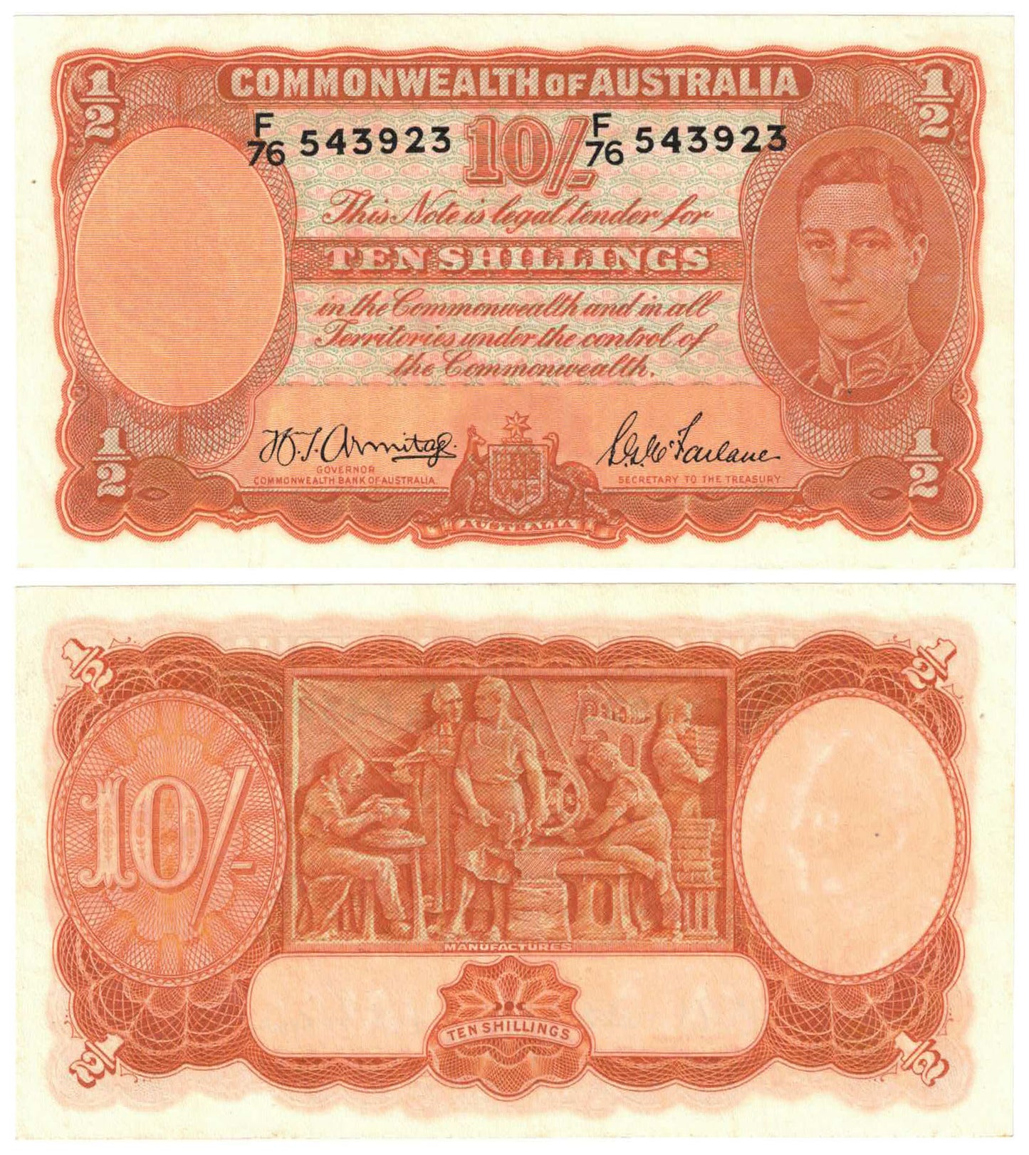 1942 Ten Shillings Armitage/McFarlane R13 Extremely Fine Banknote
