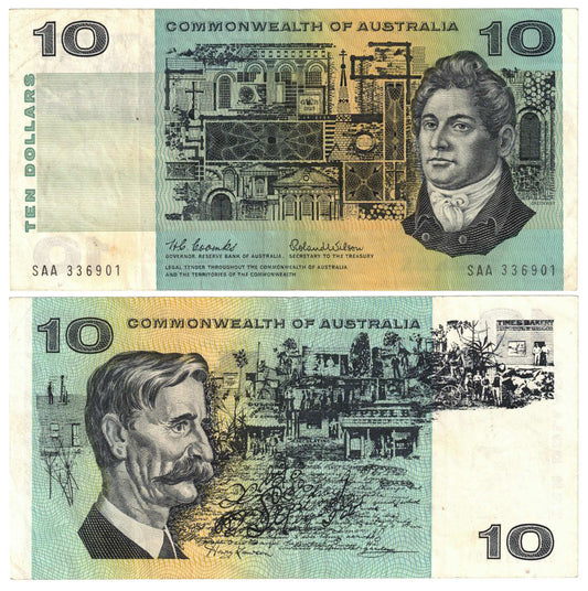 1966 $10 Coombs/Wilson R301F First Prefix SAA Good Fine Banknote