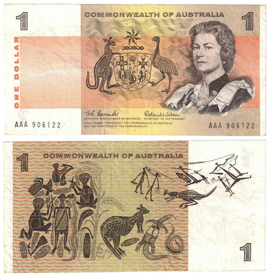 1966 $1 Coombs/Wilson R71F First Prefix AAA Good Fine Banknote