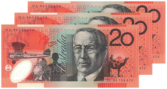 1994 $20 Fraser/Evans R416a Uncirculated Consecutive Trio of Banknotes