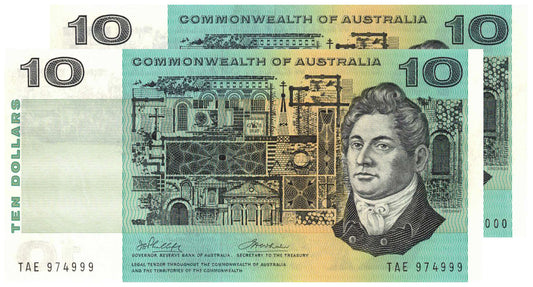 1972 $10 Phillips/Wheeler R304 Commonwealth of Australia Uncirculated Consecutive Pair of Banknotes