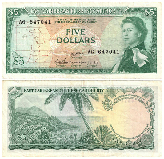 East Caribbean States 1965 Five Dollars #14 Very Fine Banknote