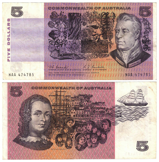 1967 $5 Coombs/Randall R202F First Prefix NAA Good Fine Banknote