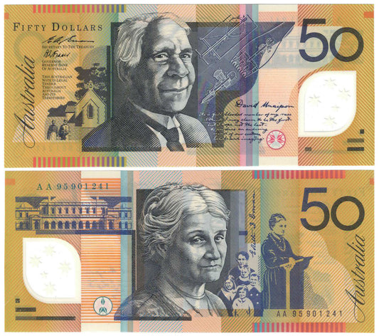 1995 $50 Fraser/Evans R516aF First Prefix AA95 Uncirculated Banknote