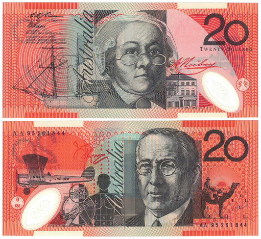 1995 $20 Fraser/Evans R416bF First Prefix AA95 Uncirculated Banknote