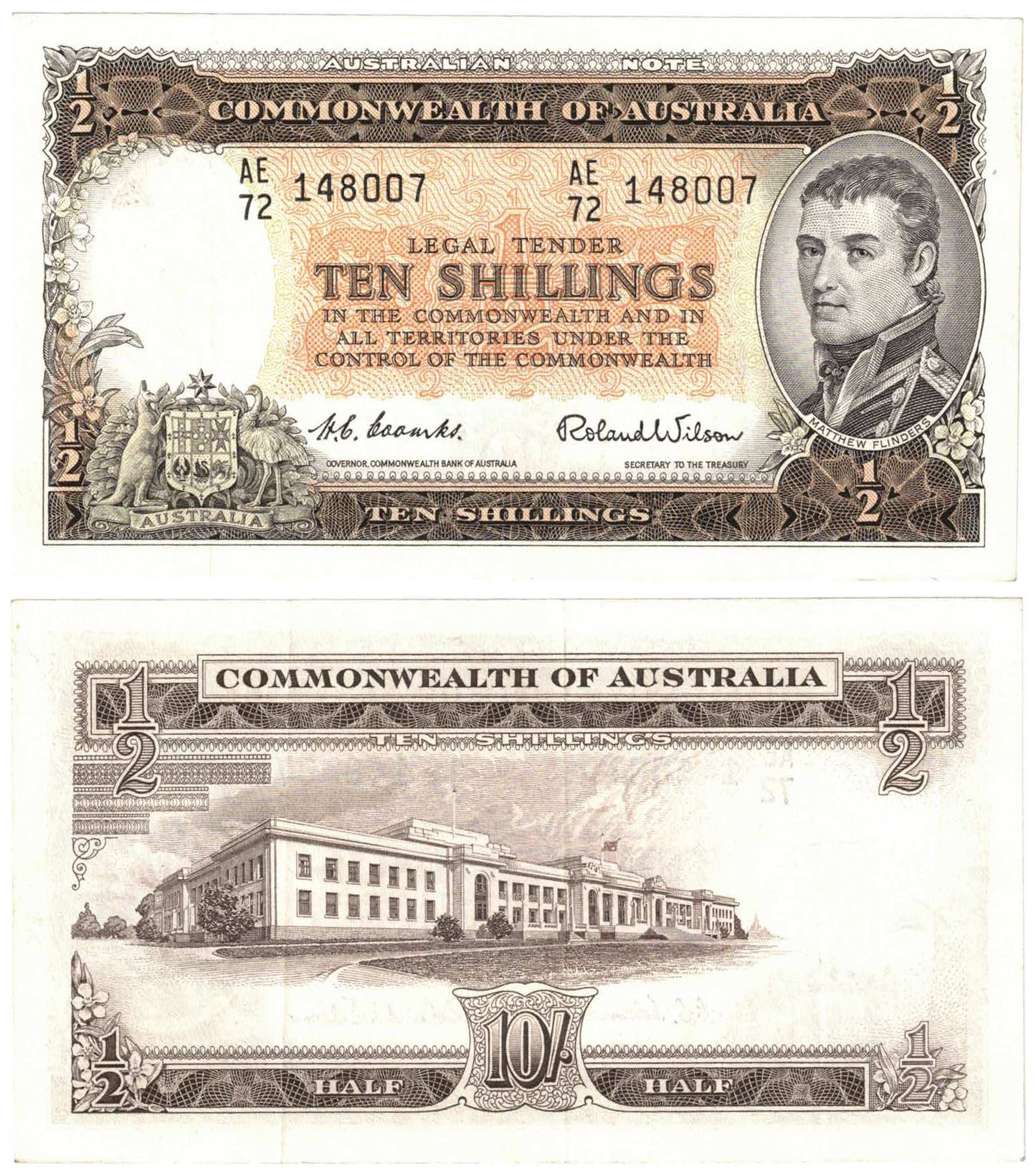 1954 Ten Shillings Coombs/Wilson R16 Commonwealth of Australia Very Fine Banknote