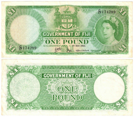 Fiji 1965 One Pound Ritchie/Griffiths/Cruickshank #53g Very Fine Banknote