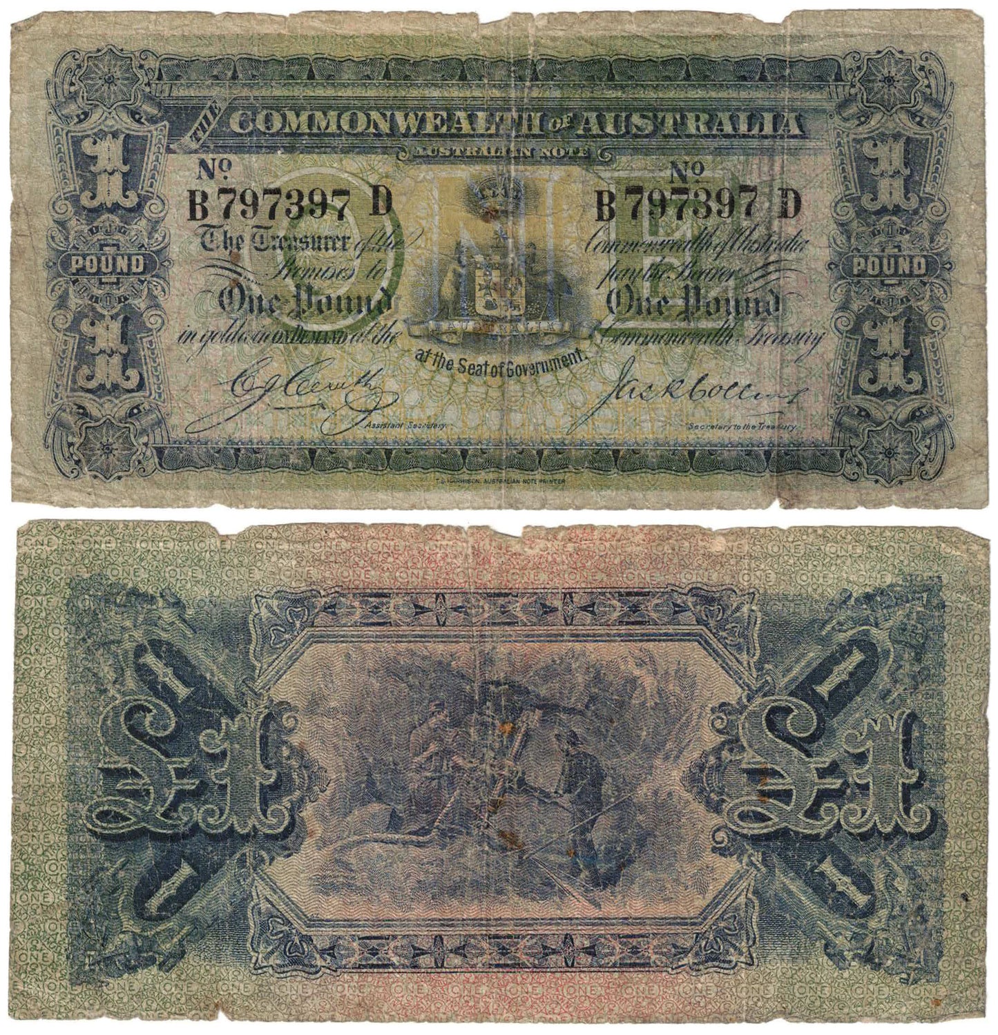 1918 One Pound Cerutty/Collins R21 Very Good Banknote