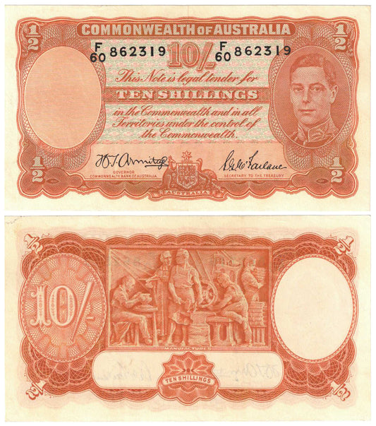 1942 Ten Shillings Armitage/McFarlane R13 Good Extremely Fine Banknote