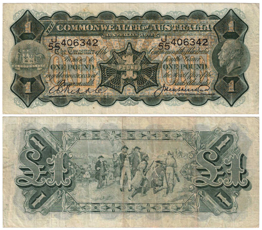 1927 One Pound Riddle/Heathershaw R26 About Very Fine Banknote