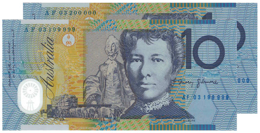 2003 $10 Macfarlane/Henry R320b Semi Solid Serial Uncirculated Consecutive Pair of Banknotes