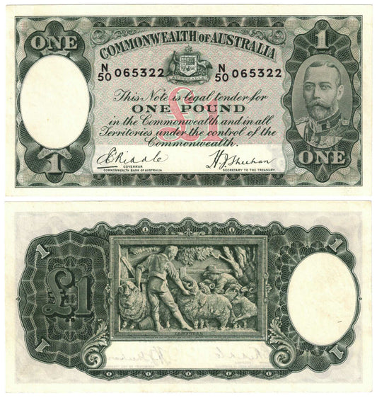 1933 One Pound Riddle/Sheehan R28 Good Extremely Fine Banknote