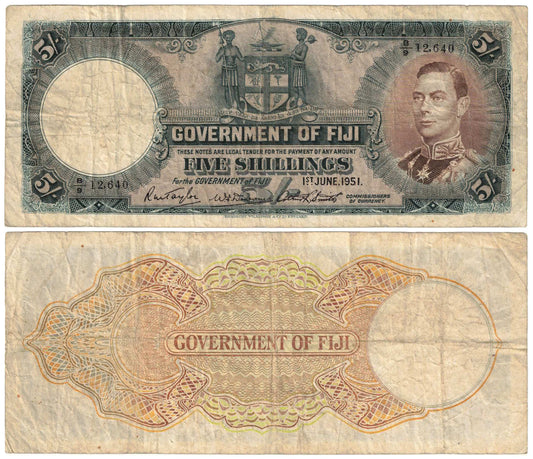 Fiji 1951 Five Shillings Taylor/Donovan/Smith #37 Very Good Banknote