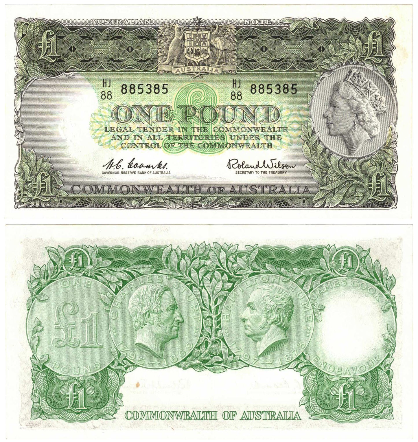 1961 One Pound Coombs/Wilson R34 Reserve Bank of Australia Uncirculated Consecutive Run of 8 Banknotes