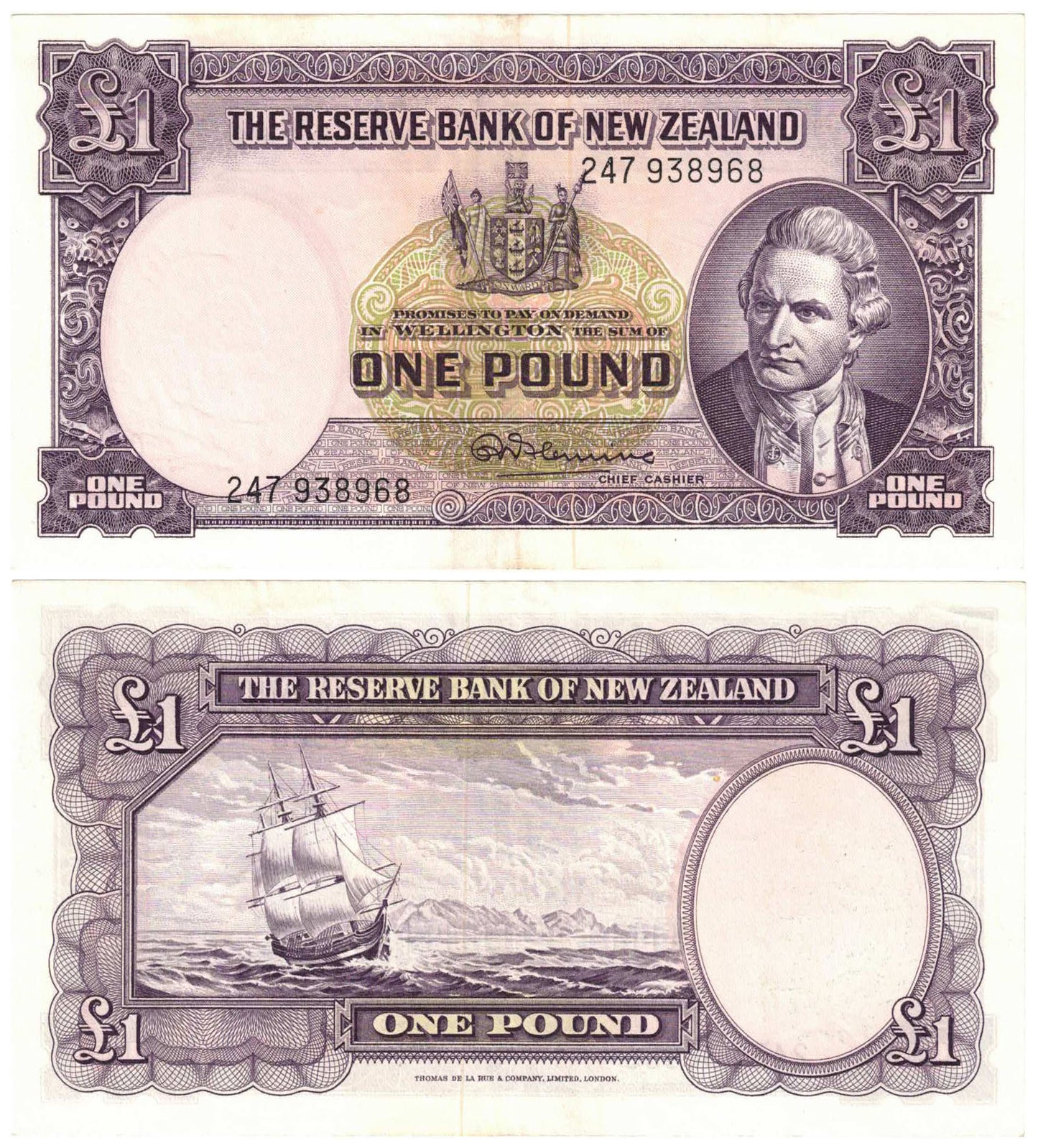 New Zealand (1956-67) One Pound Fleming P159d Security Thread Good Extremely Fine Banknote