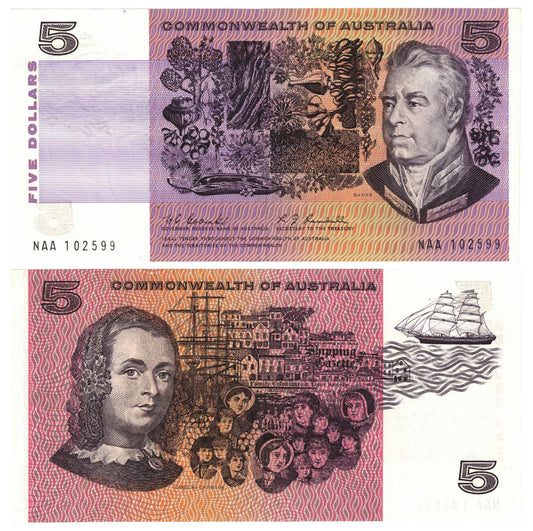 1967 $5 Coombs/Randall R202F First Prefix NAA Extremely Fine Banknote