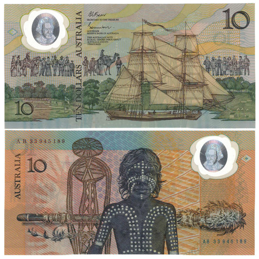 1988 $10 Johnston/Fraser R310aL First Issue Last Prefix AB33 (94) About Uncirculated Banknote