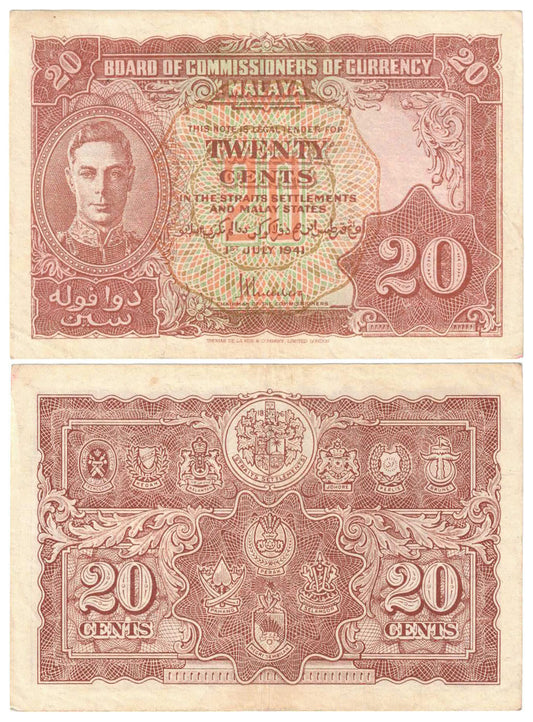 Malaya 1941 (45) Twenty Cents #9 Extremely Fine Banknote