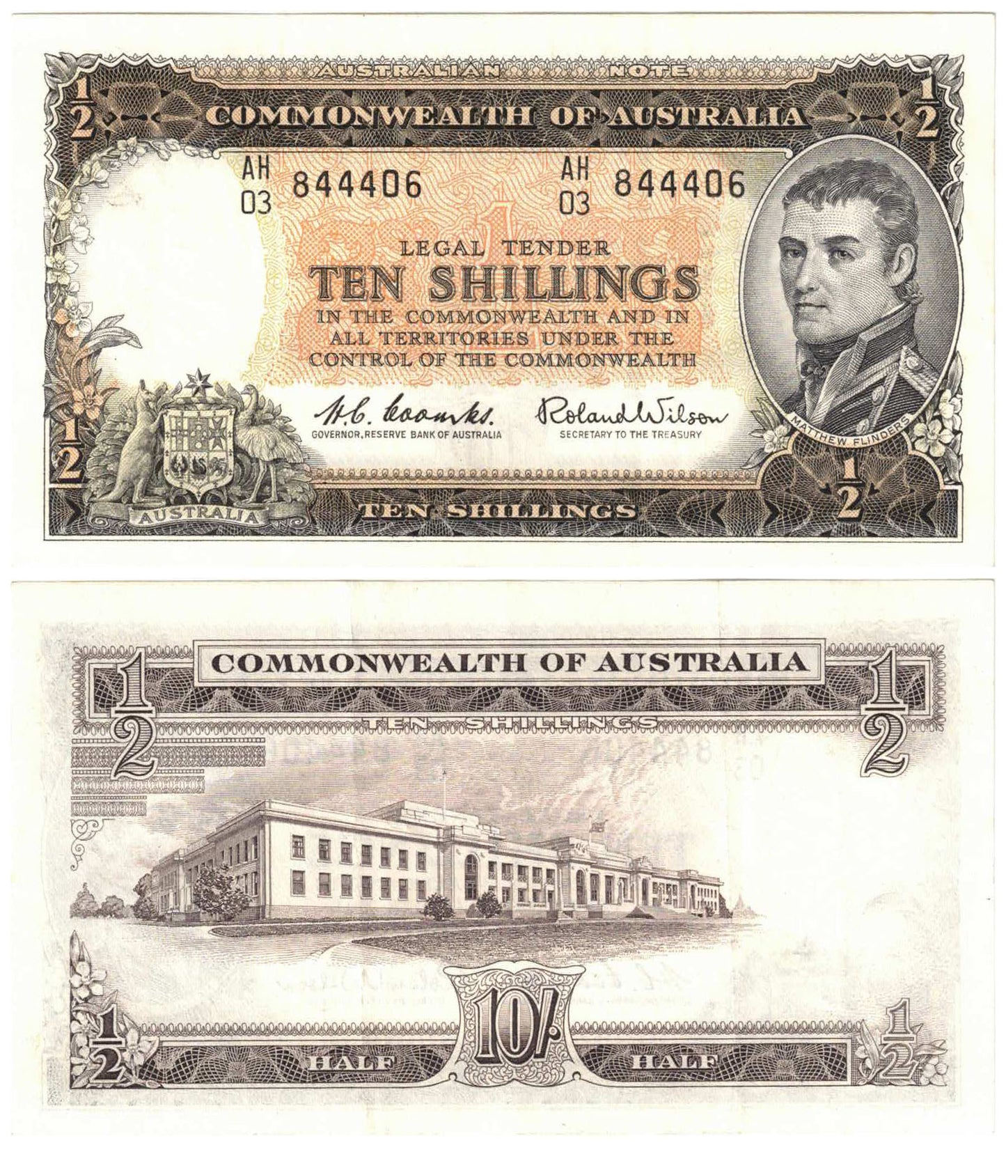 1961 Ten Shillings Coombs/Wilson R17 Reserve Bank of Australia Very Fine Banknote