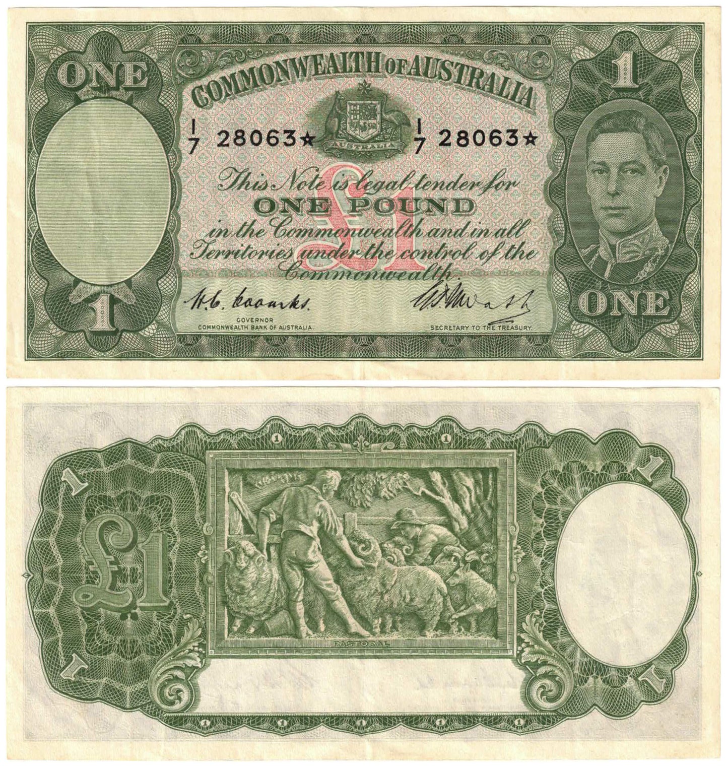 1949 One Pound Coombs/Watt R31S Very Fine + STAR Banknote