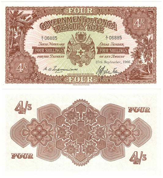 Tonga 1966 Four Shillings #4e Choice Uncirculated Banknote