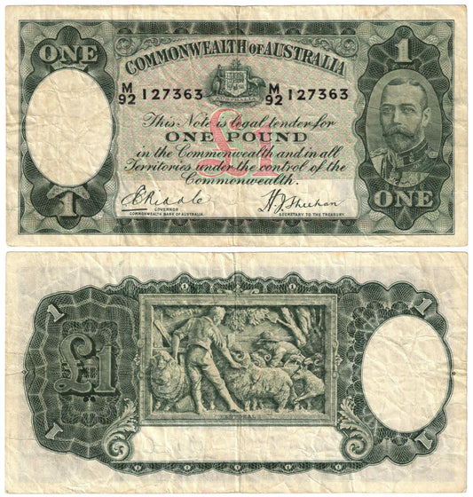 1933 One Pound Riddle/Sheehan R28 Fine Banknote