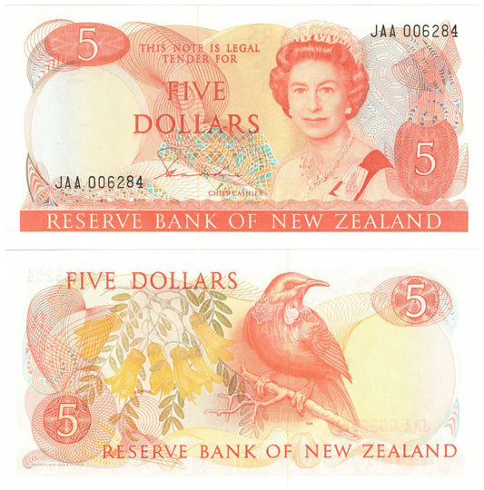 New Zealand 1981-85 $5 Hardie P171a First Prefix JAA Uncirculated Banknote