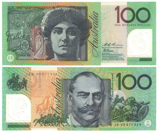 1996 $100 Fraser/Evans R616L Last Prefix JK96 Uncirculated Banknote