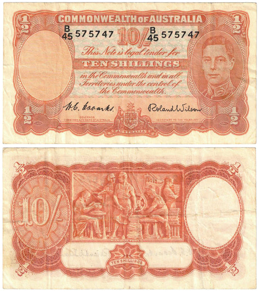 1952 Ten Shillings Coombs/Wilson R15 Fine Banknote