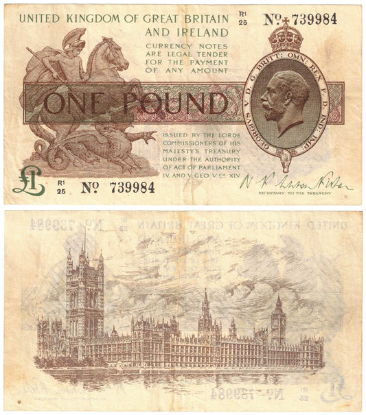 Great Britain 1928 One Pound #361a Good Fine Banknote