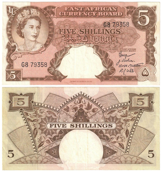 East Africa (1958-60) Five Shillings #37 Extremely Fine Banknote