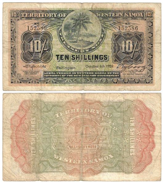 Western Samoa 1955 Ten Shillings Webb/Cook #7c Fine Banknote