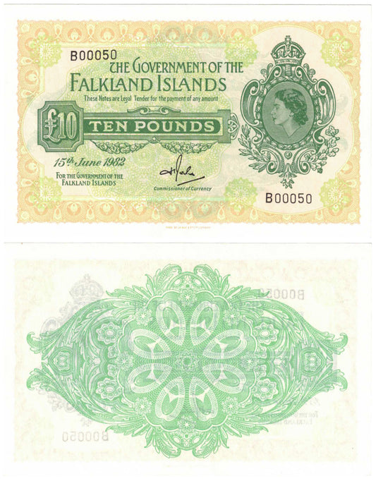 Falkland Islands 1982 Ten Pounds #11 Choice Uncirculated Banknote