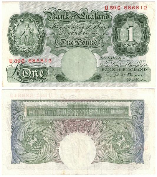 Great Britain (1949-55) One Pound Beale #369b Very Fine Banknote