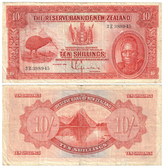 New Zealand 1934 Ten Shillings Lefeaux #154 Good Fine Banknote