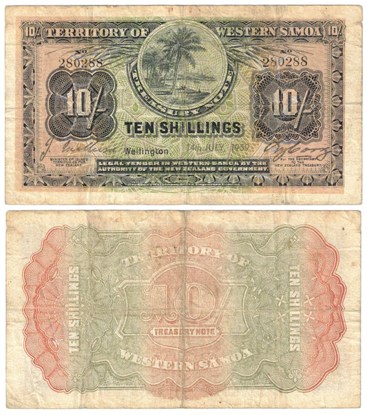 Western Samoa 1959 Ten Shillings #7c Fine Banknote
