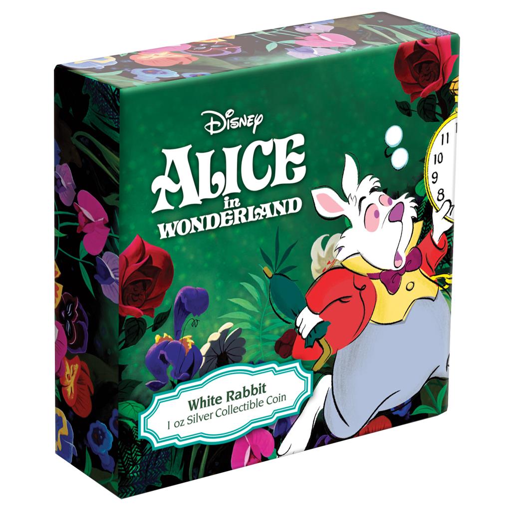 Niue 2021 $2 Disney Alice In Wonderland The White Rabbit 1oz Silver Coloured Proof Coin