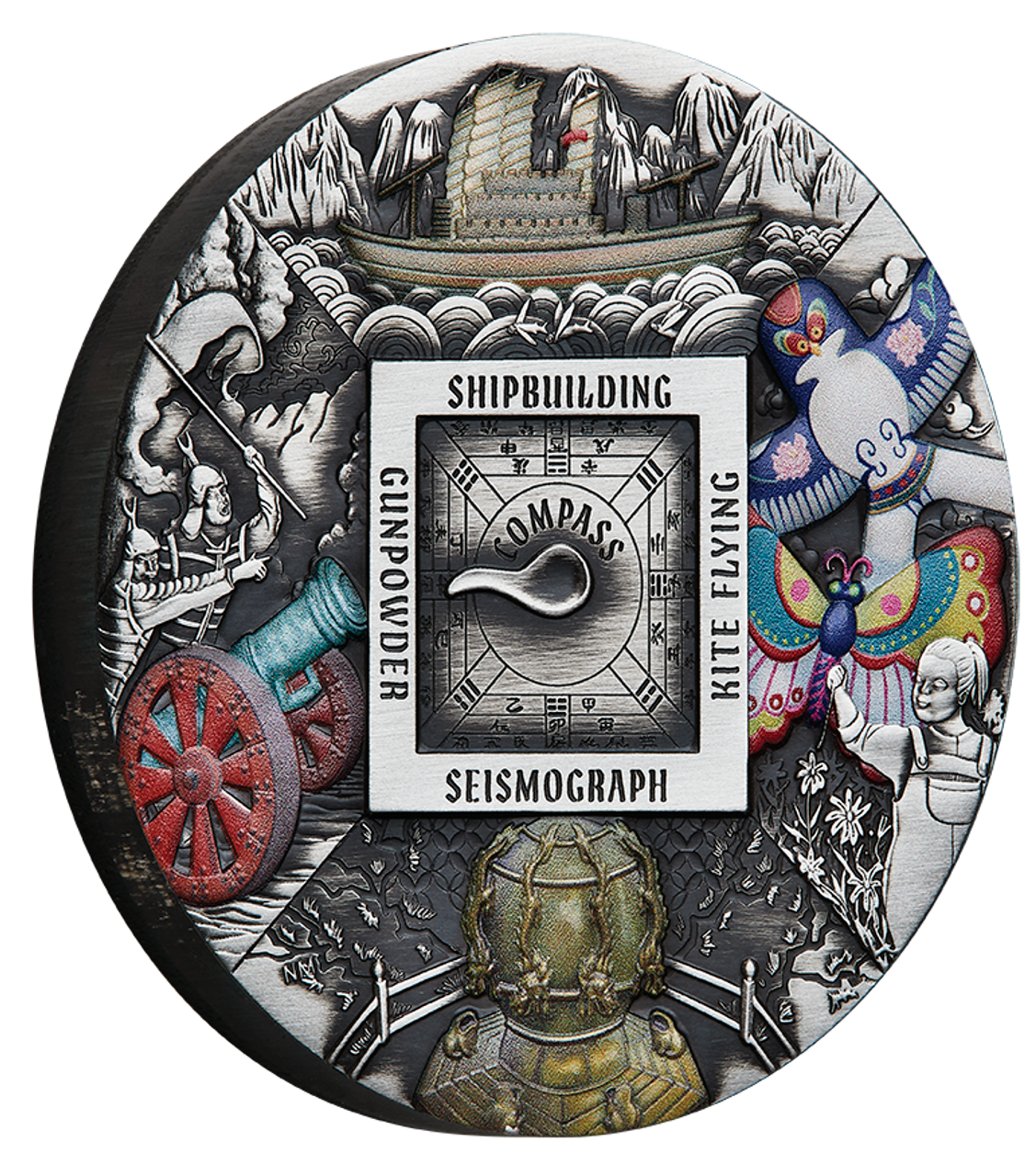 Tuvalu 2024 $5 Ancient Chinese Inventions 5oz Silver Coloured Antiqued Coin